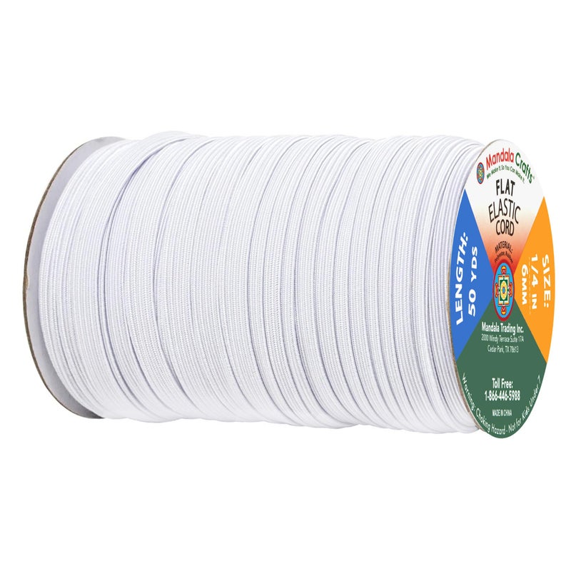 Mandala Crafts 6mm 50 Yds Roll of White Elastic Bands for Sewing - 1/4 Flat Elastics Cord - 1 4 Inch Braided Stretch Straps for Crafting - Image 2